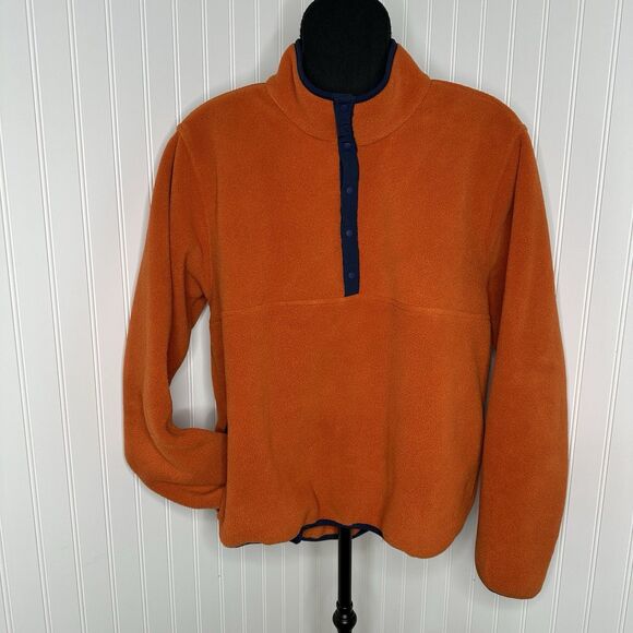 Vtg LL Bean Fleece Pullover Mens Sz M Orange Snap Closure Gorpcore Outdoors 90s - Picture 10 of 10
